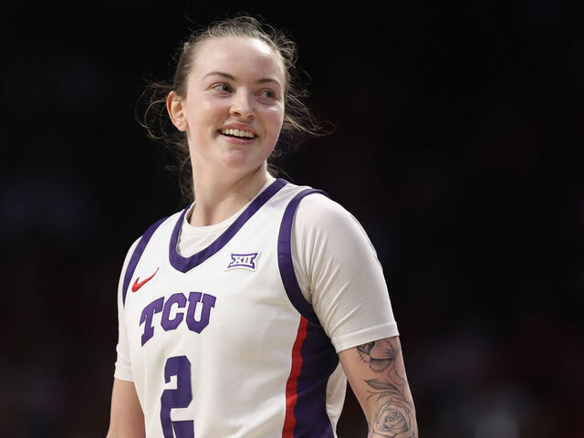 TUCSON, AZ - FEBRUARY 16: TCU Horned Frogs guard Madison Conner #2 during a basketball game between the TCU Horned Frogs and the Arizona Wildcats on February 16, 2025, at McKale Center in Tucson, AZ.