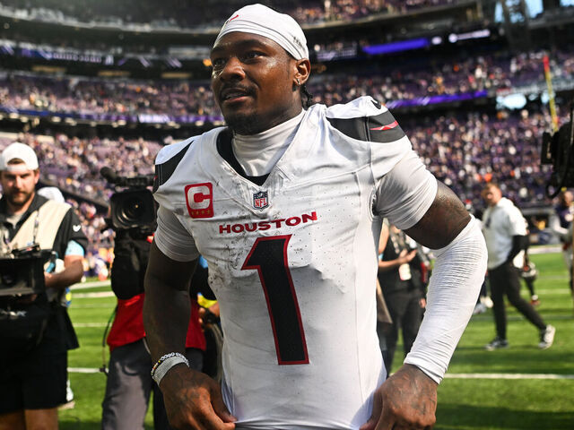 MINNEAPOLIS, MINNESOTA - SEPTEMBER 22: Stefon Diggs #1 of the Houston Texans looks on after the game against the Minnesota Vikings at U.S. Bank Stadium on September 22, 2024 in Minneapolis, Minnesota.