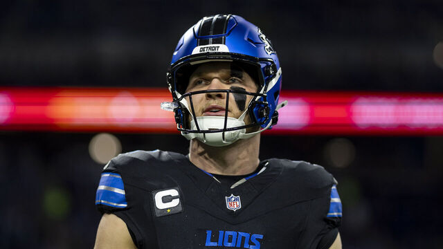 DETROIT, MICHIGAN - SEPTEMBER 30: Aidan Hutchinson #97 of the Detroit Lions reacts prior to an NFL football game against the Seattle Seahawks at Ford Field on September 30, 2024 in Detroit, Michigan.