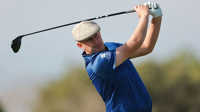 PUERTO VALLARTA, MEXICO - FEBRUARY 20: Harry Hall of England plays his shot from the 15th tee during the first round of the Mexico Open at VidantaWorld 2025 at Vidanta Vallarta on February 20, 2025 in Puerto Vallarta, Mexico.