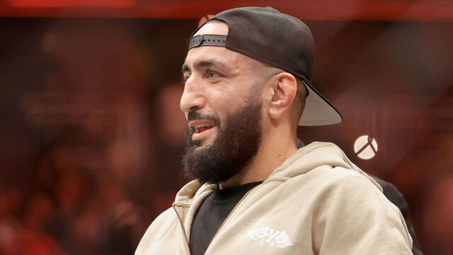 LAS VEGAS, NEVADA - DECEMBER 07: Belal Muhammad of the United States looks on after a welterweight fight during UFC 310 at T-Mobile Arena on December 07, 2024 in Las Vegas, Nevada.