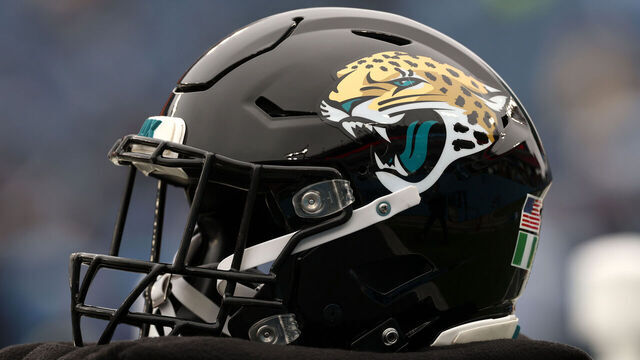 NASHVILLE, TENNESSEE - DECEMBER 08: A detailed view of a Jacksonville Jaguars helmet prior to the game at Nissan Stadium on December 08, 2024 in Nashville, Tennessee.
