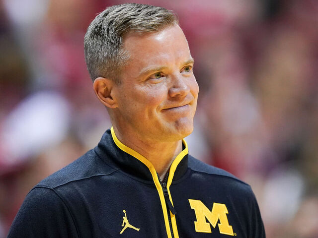 BLOOMINGTON, INDIANA - FEBRUARY 08: Head coach Dusty May of the Michigan Wolverines looks on in the first half against the Indiana Hoosiers at Simon Skjodt Assembly Hall on February 08, 2025 in Bloomington, Indiana.