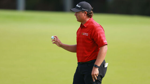 PUERTO VALLARTA, MEXICO - FEBRUARY 21: Aldrich Potgieter of South Africa reacts to his putt on the seventh green during the second round of the Mexico Open at VidantaWorld 2025 at Vidanta Vallarta on February 21, 2025 in Puerto Vallarta, Mexico.