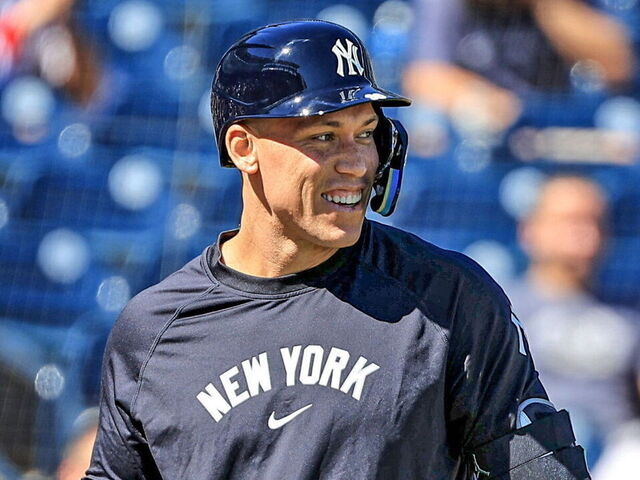 Tampa, Florida: New York Yankees Aaron Judge takes live batting practice at George M. Steinbrenner Field during spring training in Tampa, Florida on February 17, 2025.
