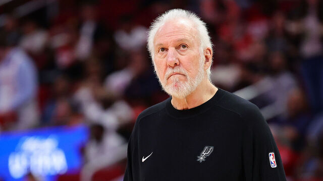 HOUSTON, TEXAS - OCTOBER 17: Head coach Gregg Popovich of the San Antonio Spurs looks on against the Houston Rockets during the first half of a preseason game at Toyota Center on October 17, 2024 in Houston, Texas.