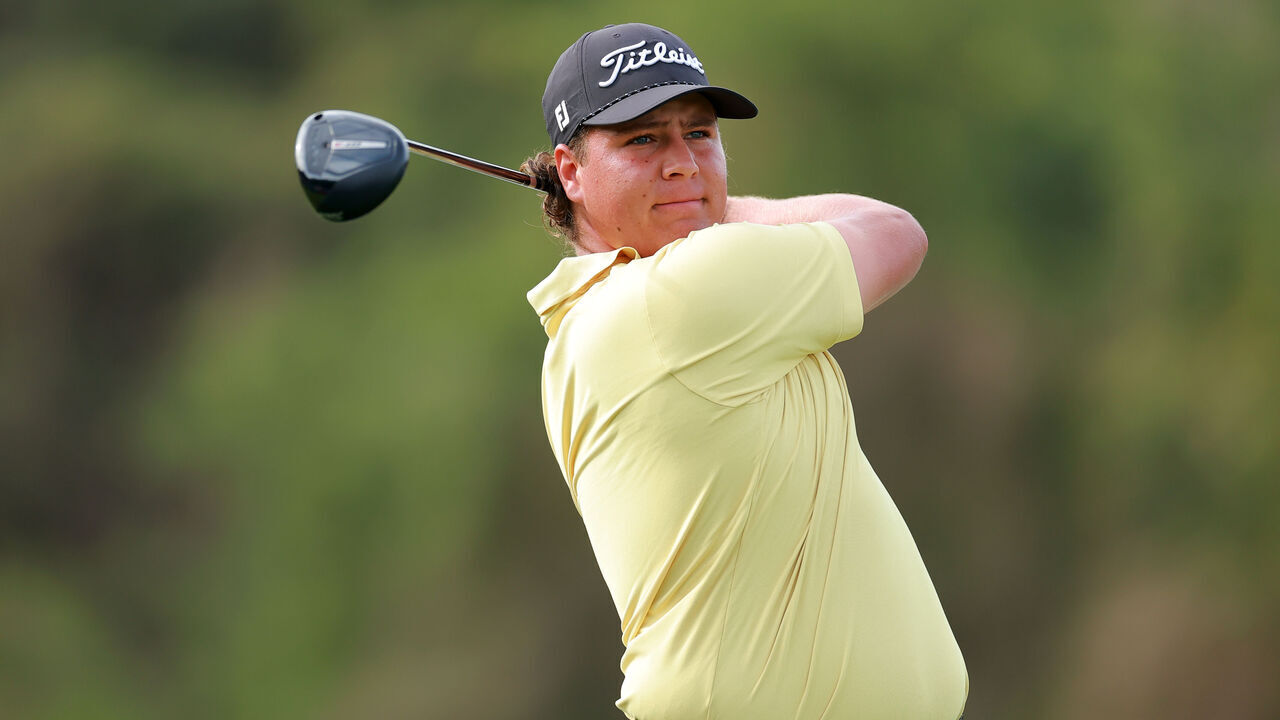 PUERTO VALLARTA, MEXICO - FEBRUARY 23: Aldrich Potgieter of South Africa plays his shot from the 18th tee during the final round of the Mexico Open at VidantaWorld 2025 at Vidanta Vallarta on February 23, 2025 in Puerto Vallarta, Mexico.