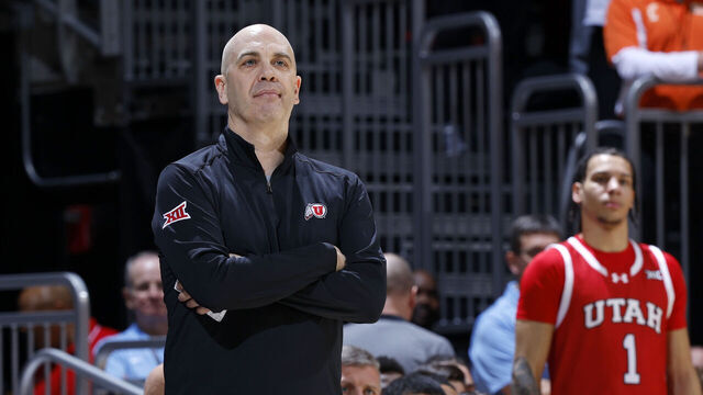 CINCINNATI, OH - FEBRUARY 11: Utah Utes head coach Craig Smith looks on during a college basketball game against the Cincinnati Bearcats on February 11, 2025 at Fifth Third Arena in Cincinnati, Ohio.