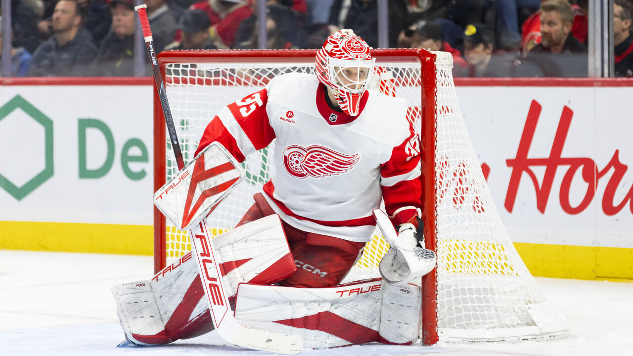 OTTAWA, ON - DECEMBER 05: Detroit Red Wings Goalie Ville Husso (35) keeps eyes on the play during third period National Hockey League action between the Detroit Red Wings and Ottawa Senators on December 5, 2024, at Canadian Tire Centre in Ottawa, ON, Canada.