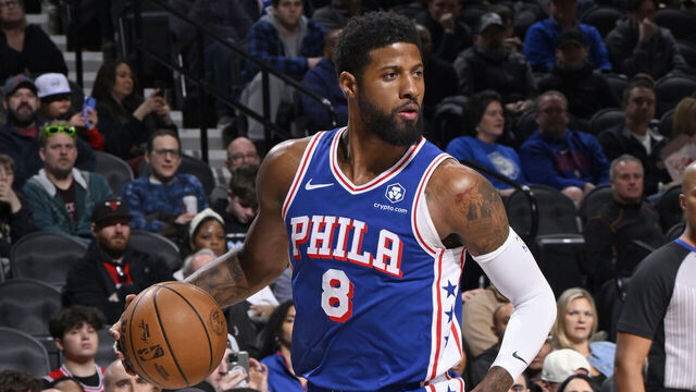 PHILADELPHIA, PA - FEBRUARY 24: Paul George #8 of the Philadelphia 76ers dribbles the ball during the game against the Chicago Bulls on February 24, 2025 at the Wells Fargo Center in Philadelphia, Pennsylvania NOTE TO USER: User expressly acknowledges and agrees that, by downloading and/or using this Photograph, user is consenting to the terms and conditions of the Getty Images License Agreement. Mandatory Copyright Notice: Copyright 2025 NBAE