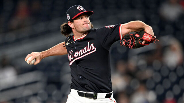 WASHINGTON, DC - SEPTEMBER 11: Kyle Finnegan #67 of the Washington Nationals pitches against the Atlanta Braves at Nationals Park on September 11, 2024 in Washington, DC.