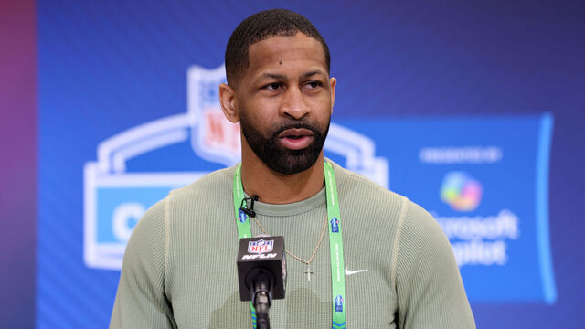 INDIANAPOLIS, INDIANA - FEBRUARY 25: General manager Andrew Berry of the Cleveland Browns speaks to the media during the NFL Scouting Combine at the Indiana Convention Center on February 25, 2025 in Indianapolis, Indiana.