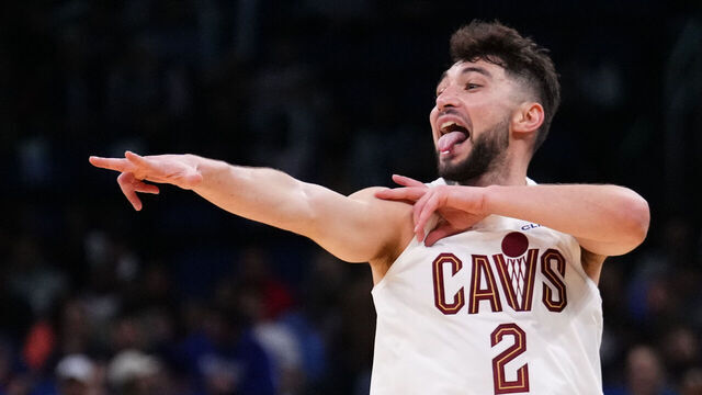 ORLANDO, FLORIDA - FEBRUARY 25: Ty Jerome #2 of the Cleveland Cavaliers reacts after scoring a three-pointer against the Orlando Magic during the fourth quarter at Kia Center on February 25, 2025 in Orlando, Florida.