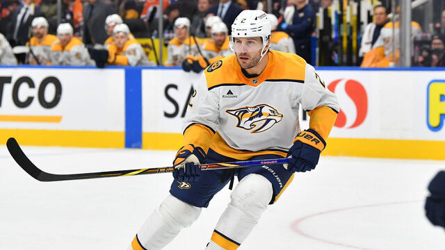 EDMONTON, CANADA - NOVEMBER 14: Luke Schenn #2 of the Nashville Predators in action during the game against the Edmonton Oilers at Rogers Place on November 14, 2024, in Edmonton, Alberta, Canada.