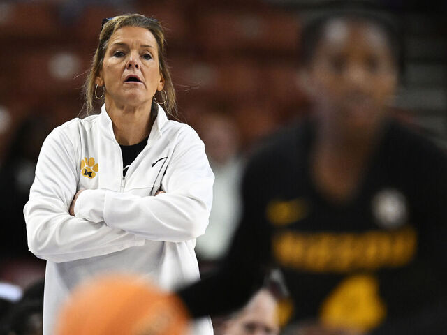 GREENVILLE, SOUTH CAROLINA - MARCH 06: Head coach Robin Pingeton of the Missouri Tigers looks on against the Florida Gatorsin the first quarter during the first round of the SEC Women's Basketball Tournament at Bon Secours Wellness Arena on March 06, 2024 in Greenville, South Carolina.