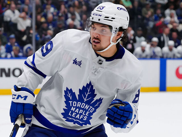 VANCOUVER, CANADA - FEBRUARY 8: Nicholas Robertson #89 of the Toronto Maple Leafs skates during the second period of their NHL game against the Vancouver Canucks at Rogers Arena on February 8, 2025 in Vancouver, British Columbia, Canada.