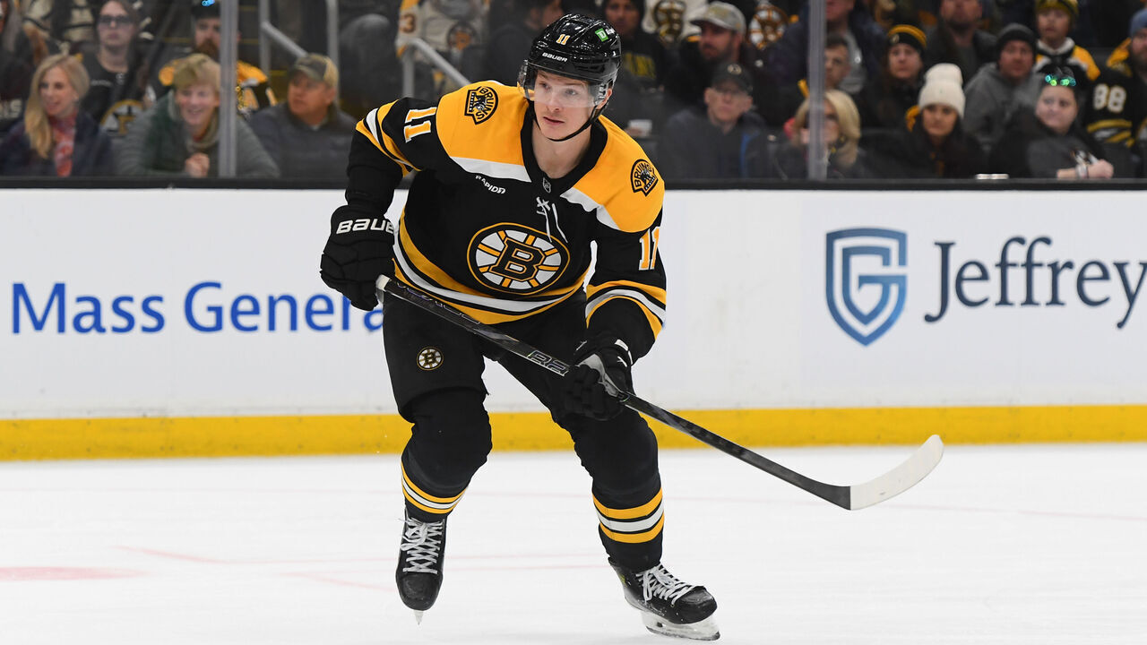 BOSTON, MASSACHUSETTS - JANUARY 5: Trent Frederic #11 of the Boston Bruins skates against the New York Islanders on January 5, 2025, at the TD Garden in Boston, Massachusetts.