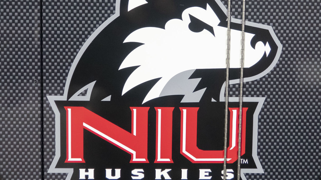 KALAMAZOO, MI - NOVEMBER 09: A general view of the Northern Illinois Huskies logo on the coachcomm.com trunk before the college football game between the Northern Illinois Huskies and Western Michigan Broncos on November 09, 2022, at Waldo Stadium in Kalamazoo, MI.