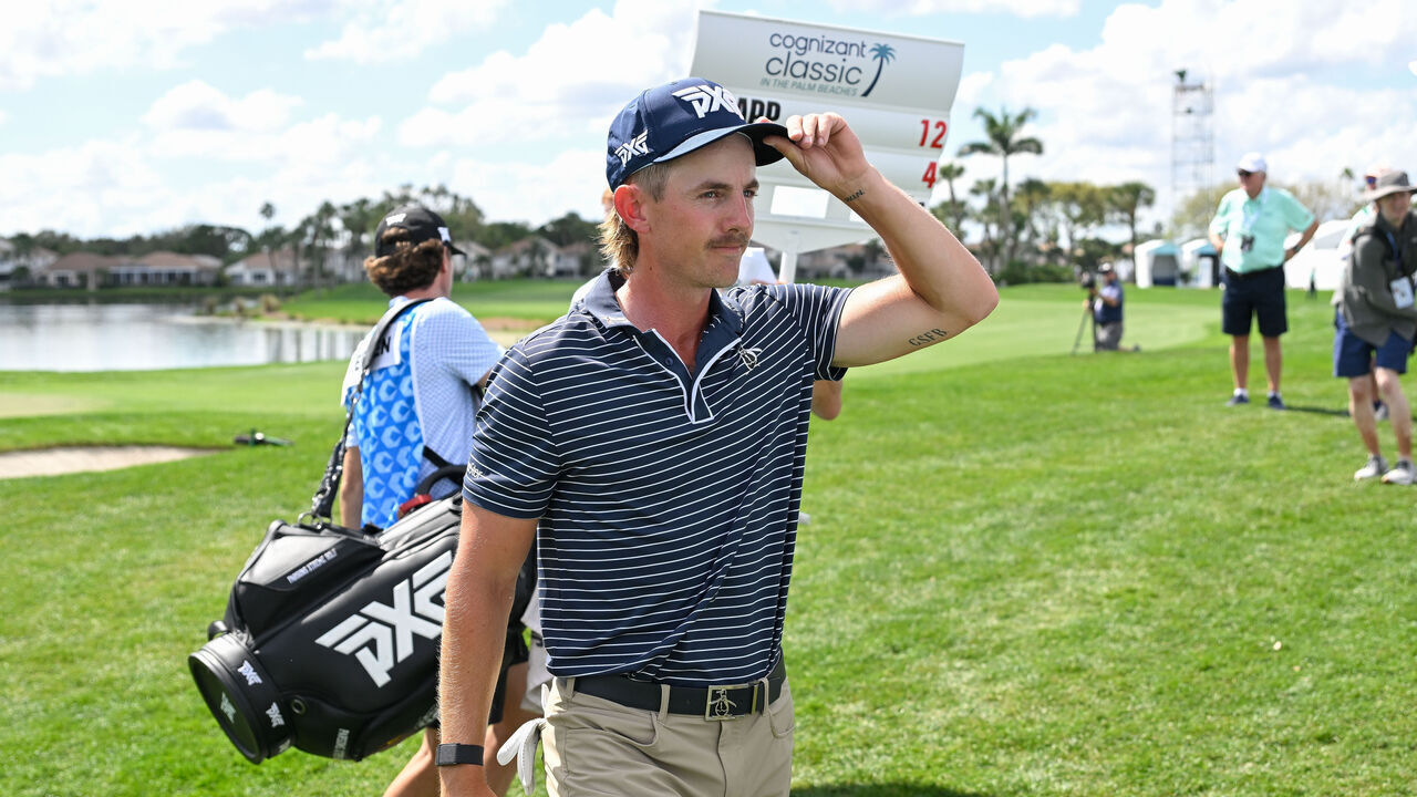 PALM BEACH GARDENS, FLORIDA - FEBRUARY 27: Jake Knapp walks off the 18th green during the first round of the Cognizant Classic in The Palm Beaches at PGA National Resort the Champion Course on February 27, 2025 in Palm Beach Gardens, Florida.