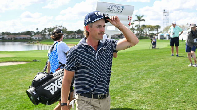 PALM BEACH GARDENS, FLORIDA - FEBRUARY 27: Jake Knapp walks off the 18th green during the first round of the Cognizant Classic in The Palm Beaches at PGA National Resort the Champion Course on February 27, 2025 in Palm Beach Gardens, Florida.