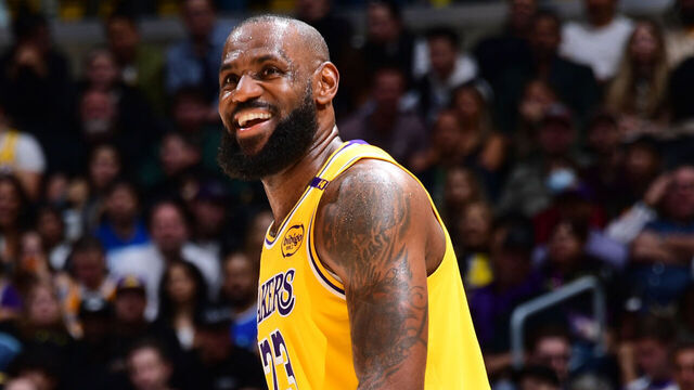 LOS ANGELES, CA - FEBRUARY 27: LeBron James #23 of the Los Angeles Lakers smiles during the game against the Minnesota Timberwolves on February 27, 2025 at Crypto.Com Arena in Los Angeles, California. NOTE TO USER: User expressly acknowledges and agrees that, by downloading and/or using this Photograph, user is consenting to the terms and conditions of the Getty Images License Agreement. Mandatory Copyright Notice: Copyright 2025 NBAE