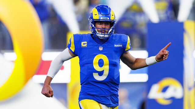 INGLEWOOD, CALIFORNIA - DECEMBER 28: Quarterback Matthew Stafford #9 of the Los Angeles Rams enters the field during player introductions prior to an NFL football game against the Arizona Cardinals, at SoFi Stadium on December 28, 2024 in Inglewood, California.