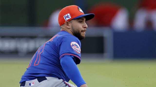 WEST PALM BEACH, FL - FEBRUARY 23: Washington Nationals outfielder Dylan Crews (3) steals second base ahead of the throw to New York Mets shortstop Nick Madrigal (11) during an MLB Spring Training baseball game on February 23, 2025 at CACTI Park of the Palm Beaches in West Palm Beach, Florida.