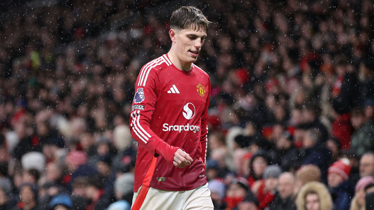 MANCHESTER, ENGLAND - FEBRUARY 26: Alejandro Garnacho of Manchester United walks off the pitch after being substituted during the Premier League match between Manchester United FC and Ipswich Town FC at Old Trafford on February 26, 2025 in Manchester, England.