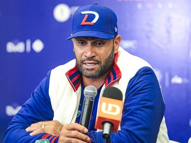 MEXICALI, MEXICO - FEBRUARY 7: Manager Albert Pujols of the Dominican Republic attends a press conference after the final between Dominican Republic and Mexico as part of the Serie Del Caribe 2025 at Estadio El Nido De Los Aguila on February 7, 2025 in Mexicali, Mexico.