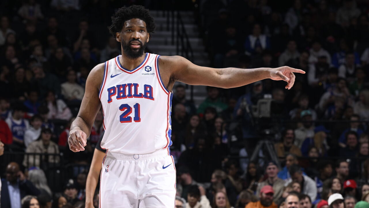 PHILADELPHIA, PA - FEBRUARY 22: Joel Embiid #21 of the Philadelphia 76ers arrives to the arena before the game against the Brooklyn Nets on February 22, 2025 at the Wells Fargo Center in Philadelphia, Pennsylvania NOTE TO USER: User expressly acknowledges and agrees that, by downloading and/or using this Photograph, user is consenting to the terms and conditions of the Getty Images License Agreement. Mandatory Copyright Notice: Copyright 2025 NBAE