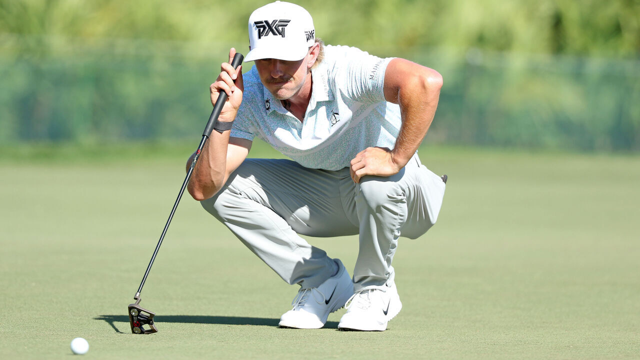PALM BEACH GARDENS, FLORIDA - FEBRUARY 28: Jake Knapp of the United States lines up a putt on the second green during the second round of the Cognizant Classic in The Palm Beaches 2025 at PGA National Resort And Spa on February 28, 2025 in Palm Beach Gardens, Florida.