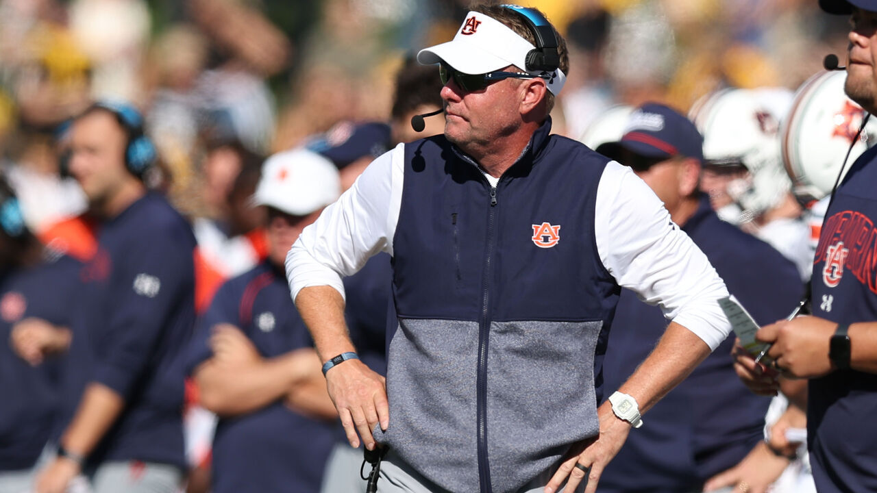 COLUMBIA, MO - OCTOBER 19: Auburn Tigers head coach Hugh Freeze on the sidelines late in the fourth quarter of an SEC game between the Auburn Tigers and Missouri Tigers on October 19, 2024 at Memorial Stadium in Columbia, MO.