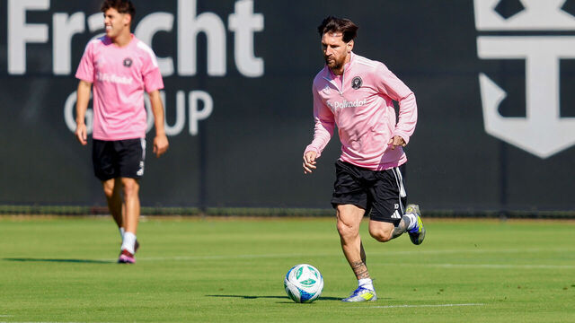 FORT LAUDERDALE, FLORIDA - FEBRUARY 28: Forward Lionel Messi #10 of Inter Miami CF during an Inter Miami training session at Florida Blue Training Center on February 28, 2025 in Fort Lauderdale, Florida.