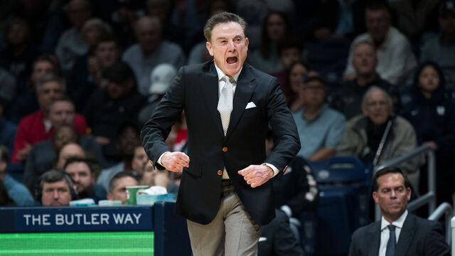 INDIANAPOLIS, IN - FEBRUARY 26: St John's Red Storm head coach Rick Pitino on the sidelines during the men's college basketball game between the Butler Bulldogs and St John's Red Storm on February 26, 2025, at Hinkle Fieldhouse in Indianapolis, IN.