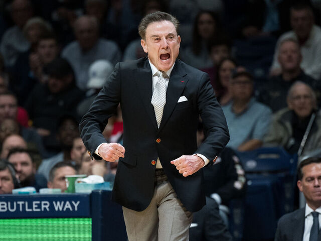INDIANAPOLIS, IN - FEBRUARY 26: St John's Red Storm head coach Rick Pitino on the sidelines during the men's college basketball game between the Butler Bulldogs and St John's Red Storm on February 26, 2025, at Hinkle Fieldhouse in Indianapolis, IN.