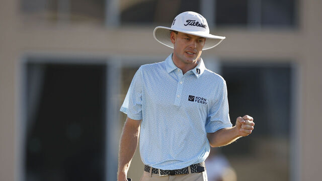 PALM BEACH GARDENS, FLORIDA - MARCH 02: Joe Highsmith of the United States reacts to his putt on the 17th green during the final round of the Cognizant Classic in The Palm Beaches 2025 at PGA National Resort And Spa on March 02, 2025 in Palm Beach Gardens, Florida.