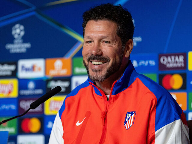 MADRID, SPAIN - MARCH 3: Diego Pablo Simeone, head coach of Atletico de Madrid, seen speaking during the UEFA Champions League 2024/25 League Round of 16 First Leg press conference at Estadio Riyadh Air Metropolitano on March 03, 2025 in Madrid, Spain.