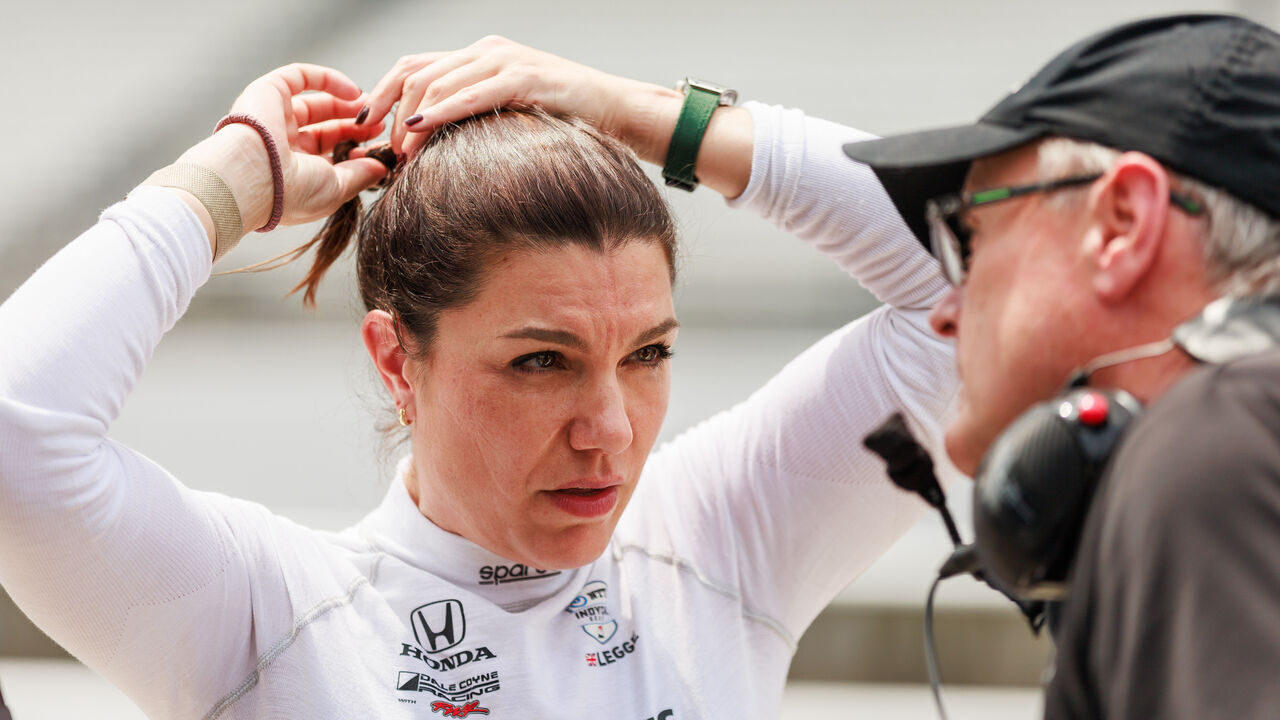 INDIANAPOLIS, INDIANA, UNITED STATES - 2024/05/16: Katherine Legge practices for the 2024 Indy 500 at Indianapolis Motor Speedway.