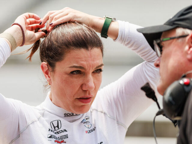 INDIANAPOLIS, INDIANA, UNITED STATES - 2024/05/16: Katherine Legge practices for the 2024 Indy 500 at Indianapolis Motor Speedway.