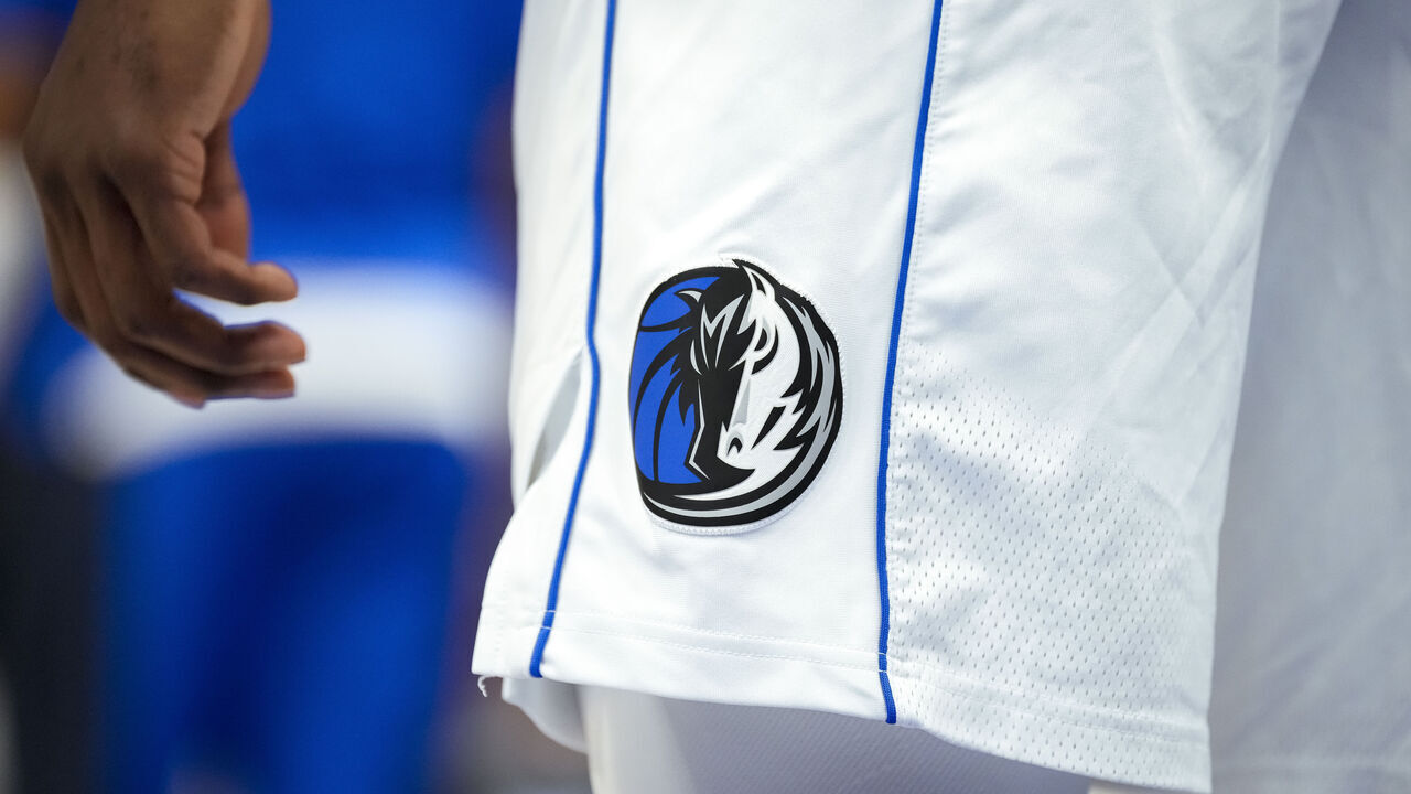 DETROIT, MICHIGAN - MARCH 09: The Dallas Mavericks logo is pictured on a uniform against the Detroit Pistons at Little Caesars Arena on March 09, 2024 in Detroit, Michigan.