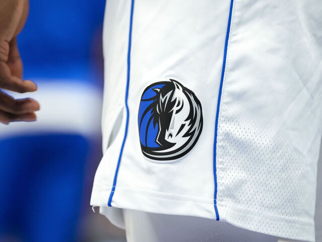 DETROIT, MICHIGAN - MARCH 09: The Dallas Mavericks logo is pictured on a uniform against the Detroit Pistons at Little Caesars Arena on March 09, 2024 in Detroit, Michigan.
