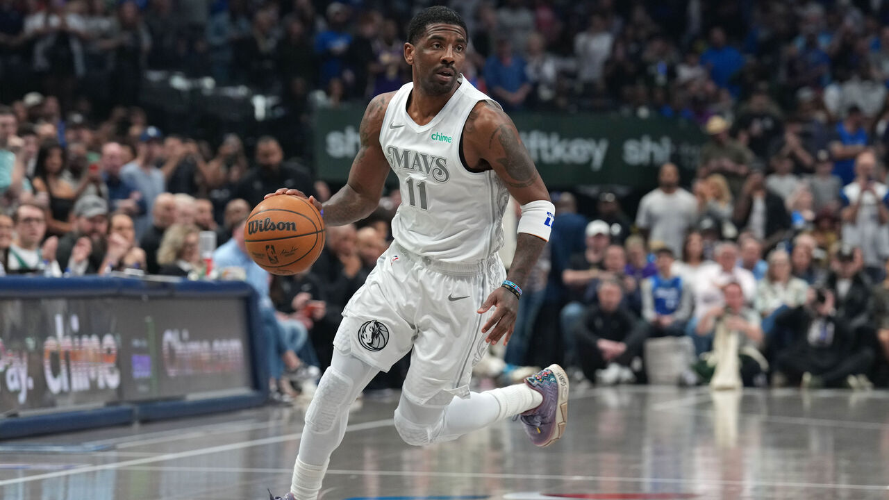 DALLAS, TX - MARCH 1: Kyrie Irving #11 of the Dallas Mavericks looks on during the game against the Milwaukee Bucks on March 1, 2025 at American Airlines Center in Dallas, Texas. Mandatory Copyright Notice: Copyright 2025 NBAE