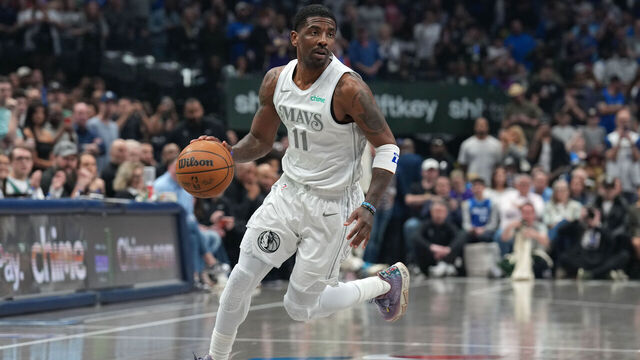 DALLAS, TX - MARCH 1: Kyrie Irving #11 of the Dallas Mavericks looks on during the game against the Milwaukee Bucks on March 1, 2025 at American Airlines Center in Dallas, Texas. Mandatory Copyright Notice: Copyright 2025 NBAE