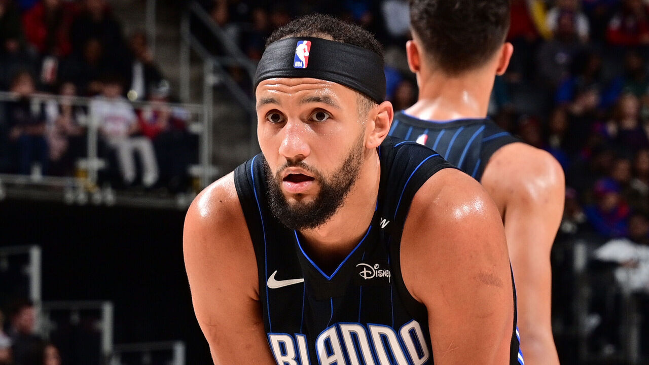 DETROIT, MI - JANUARY 1: Jalen Suggs #4 of the Orlando Magic looks on during the game against the Detroit Pistons on January 1, 2025 at Little Caesars Arena in Detroit, Michigan. NOTE TO USER: User expressly acknowledges and agrees that, by downloading and/or using this photograph, User is consenting to the terms and conditions of the Getty Images License Agreement. Mandatory Copyright Notice: Copyright 2025 NBAE