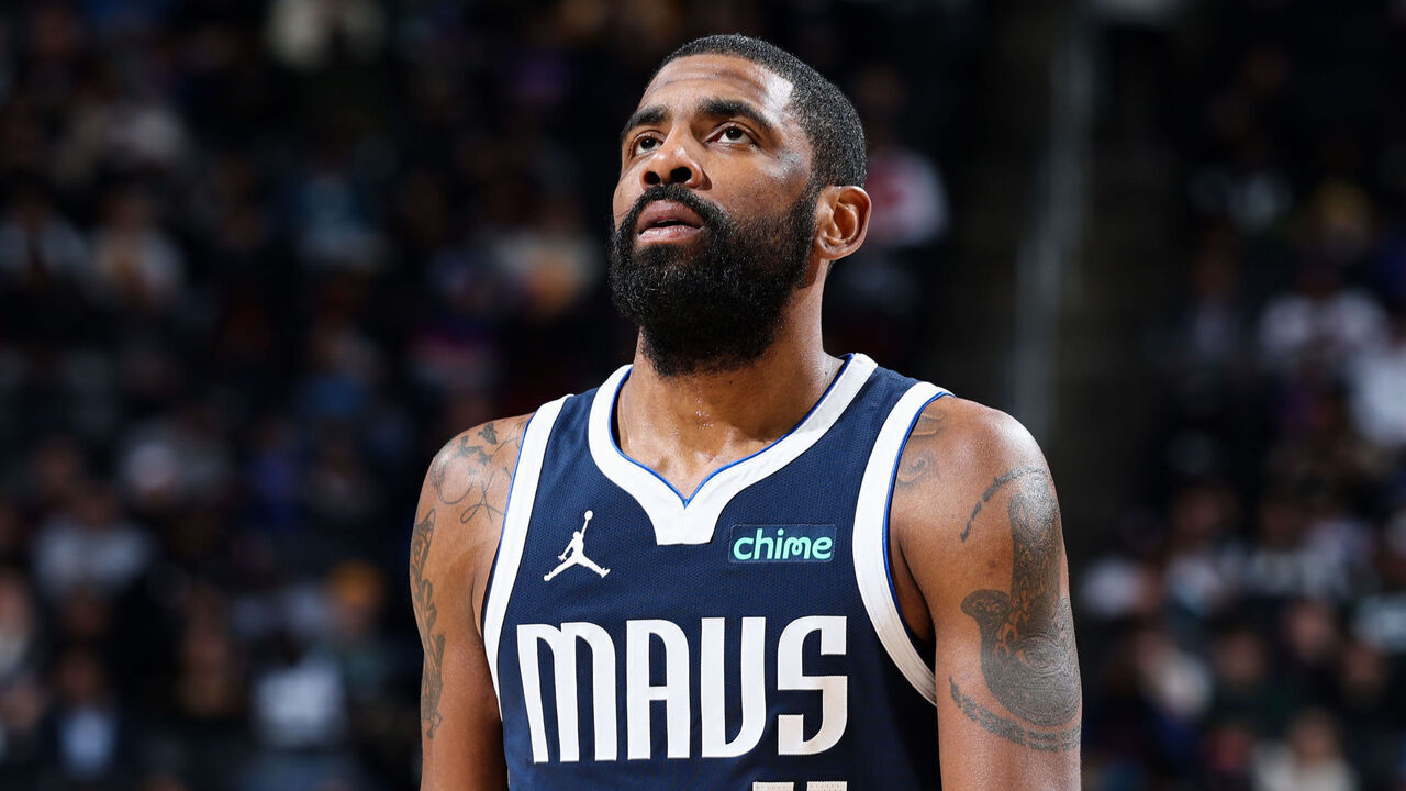 DETROIT, MI - JANUARY 31: Kyrie Irving #11 of the Dallas Mavericks looks on during the game against the Detroit Pistons on January 31, 2025 at Little Caesars Arena in Detroit, Michigan. NOTE TO USER: User expressly acknowledges and agrees that, by downloading and/or using this photograph, User is consenting to the terms and conditions of the Getty Images License Agreement. Mandatory Copyright Notice: Copyright 2025 NBAE