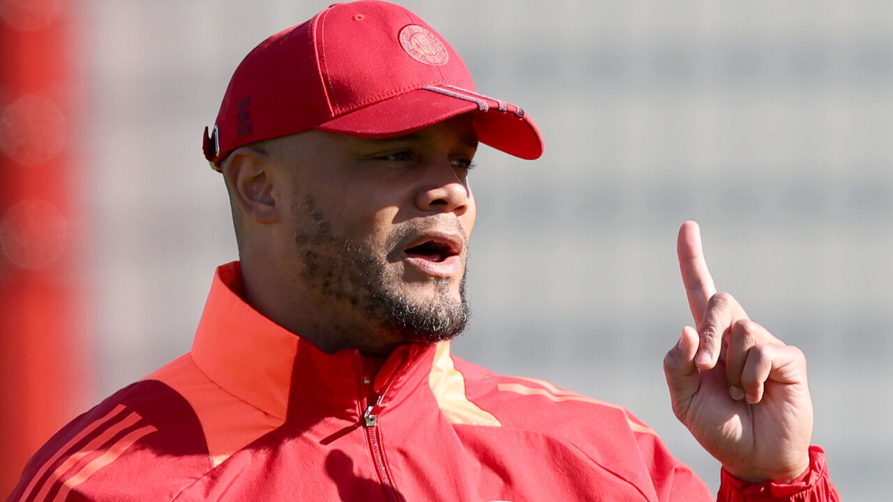 MUNICH, GERMANY - MARCH 04: Vincent Kompany, head coach of FC Bayern München reacts during a training session ahead of their UEFA Champions League 2024/25 round of 16 first leg match at Bayern Münchens trainings ground Säbener Strasse on March 04, 2025 in Munich, Germany.