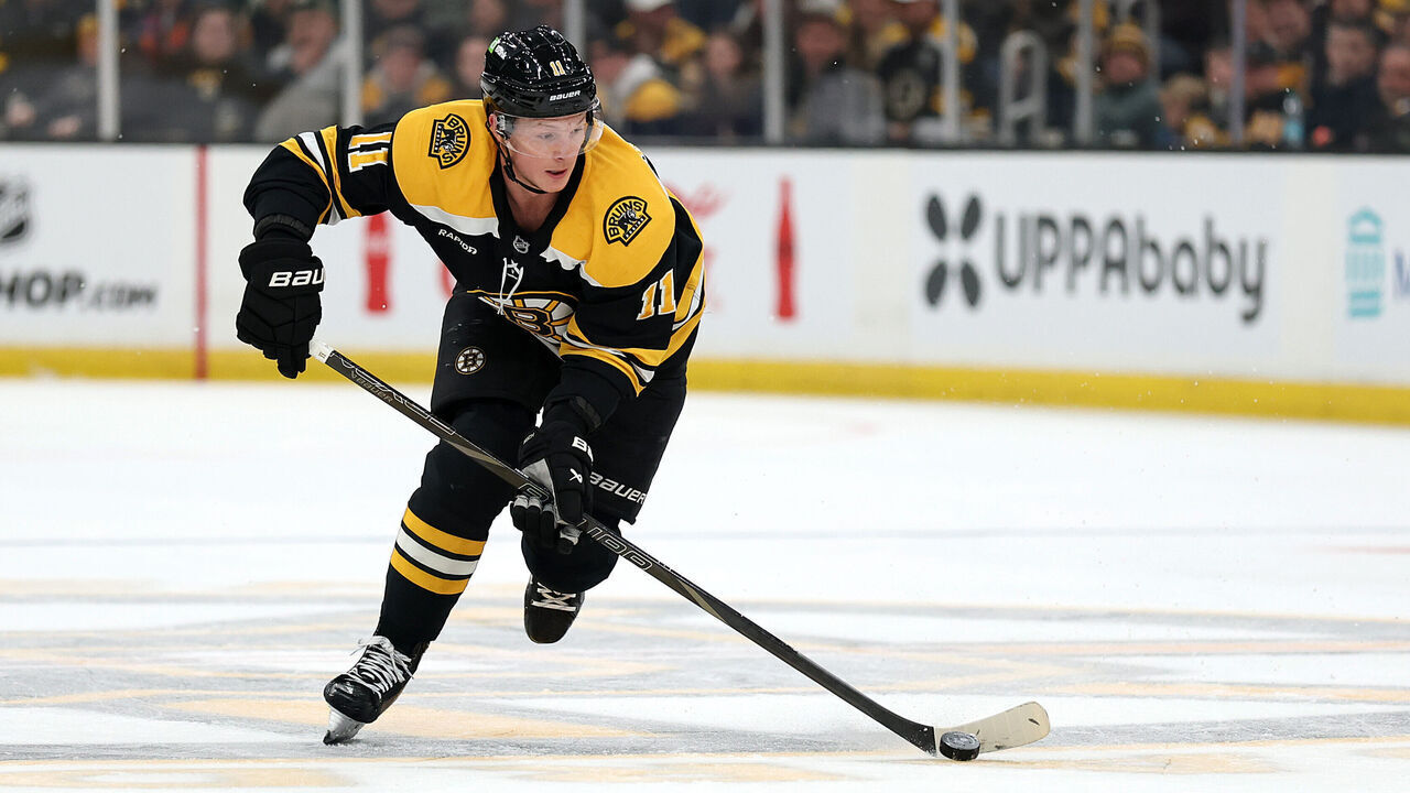 BOSTON, MASSACHUSETTS - FEBRUARY 22: Trent Frederic #11 of the Boston Bruins skates against the Anaheim Ducks during the third period at TD Garden on February 22, 2025 in Boston, Massachusetts. The Ducks defeat the Bruins 3-2 in overtime.