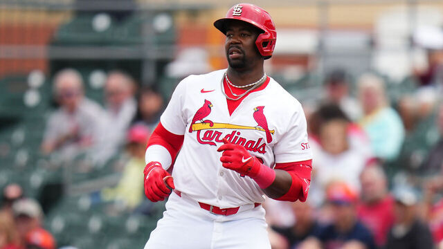 JUPITER, FLORIDA - FEBRUARY 24: Jordan Walker #18 of the St. Louis Cardinals looks on during a spring training game against the New York Mets at Roger Dean Stadium on February 24, 2025 in Jupiter, Florida.