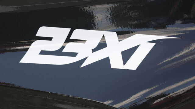 AUSTIN, TX - MARCH 02 a 23XI logo is on the front of Tyler Reddick (#45 23XI Racing The Beast Toyota) during the NASCAR Cup Series Echopark Texas Grand Prix on March 02,2025 at the Circuit of the Americas in Austin, TX.
