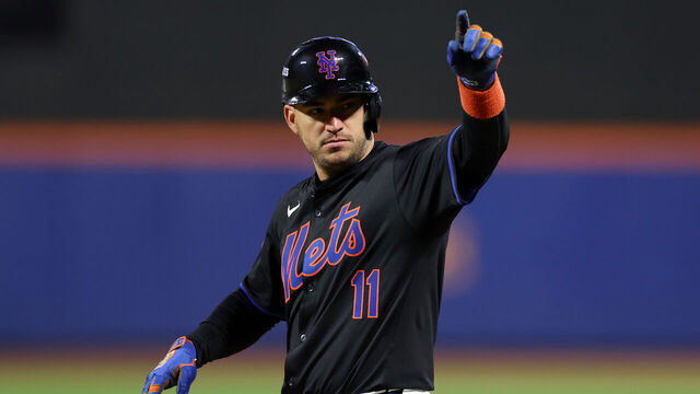 NEW YORK, NEW YORK - OCTOBER 16: Jose Iglesias #11 of the New York Mets celebrates after hitting a single in the second inning against the Los Angeles Dodgers during Game Three of the National League Championship Series at Citi Field on October 16, 2024 in New York City.